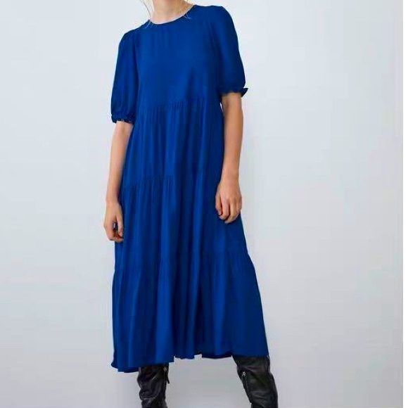 Zara Dresses & Skirts - Zara Blue Tiered Dress Sz XS Pockets‎